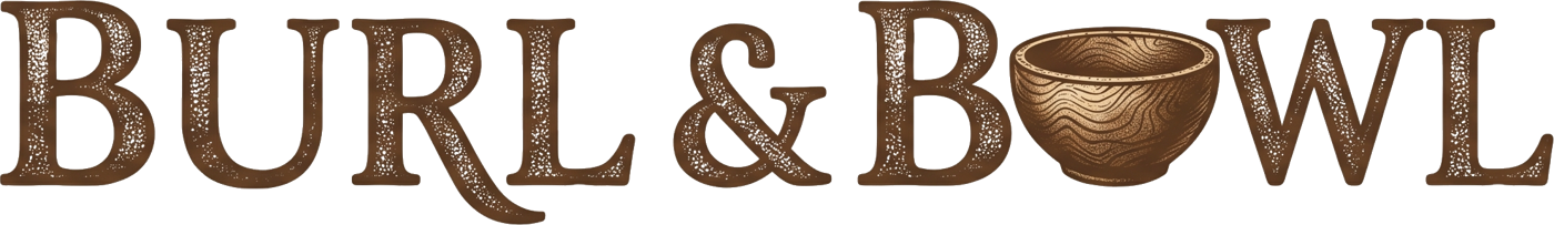 Burl and Bowl wordmark — the second O is a turned bowl